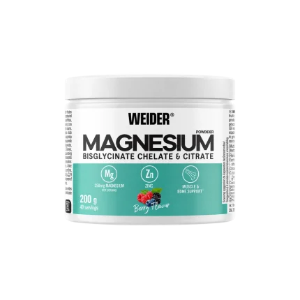 magneziu bisglicinat si citrat pulbere weider magnesium powder cu aroma de berry 200g
